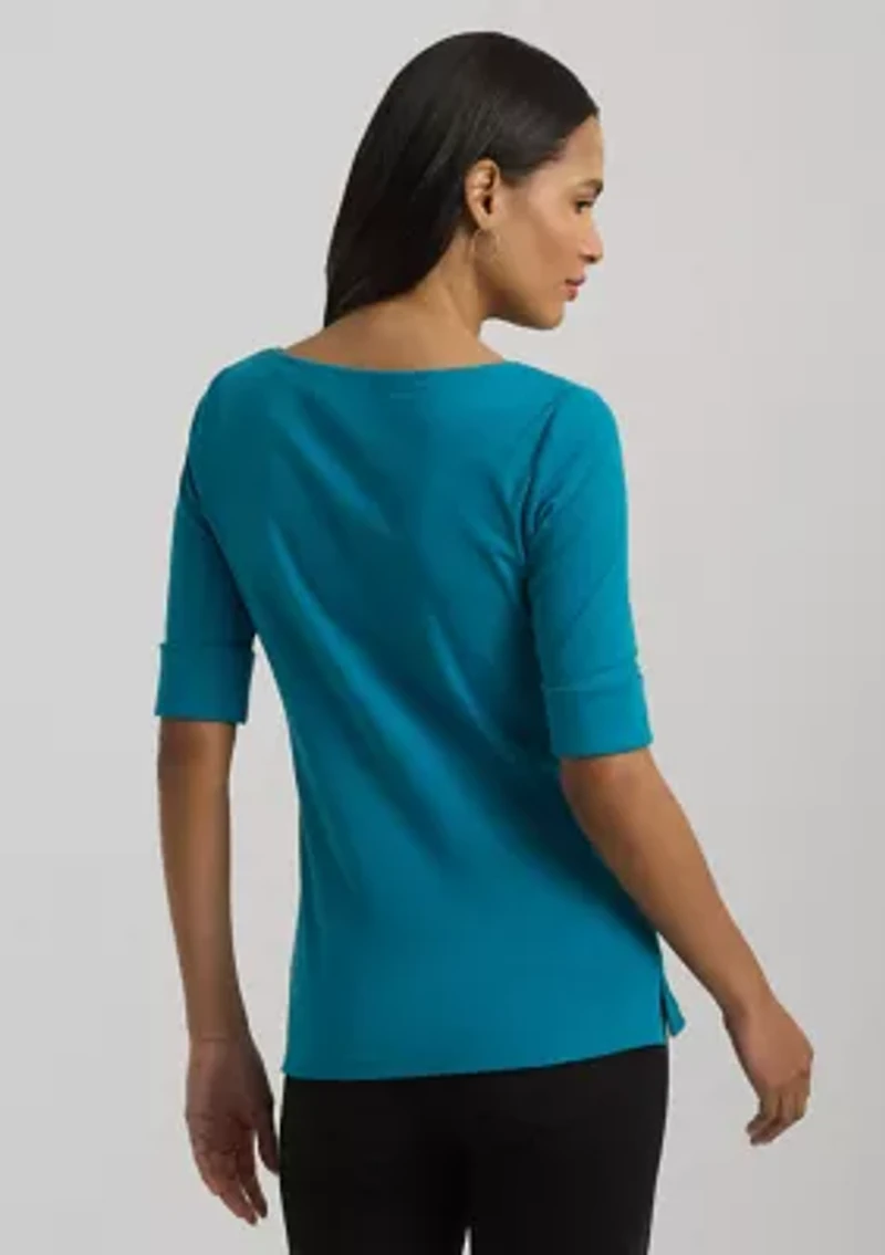 Petite Stretch Cotton Boat Neck T-Shirt