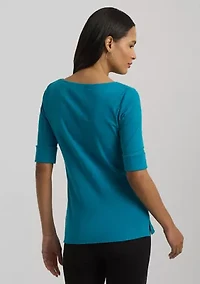Petite Stretch Cotton Boat Neck T-Shirt