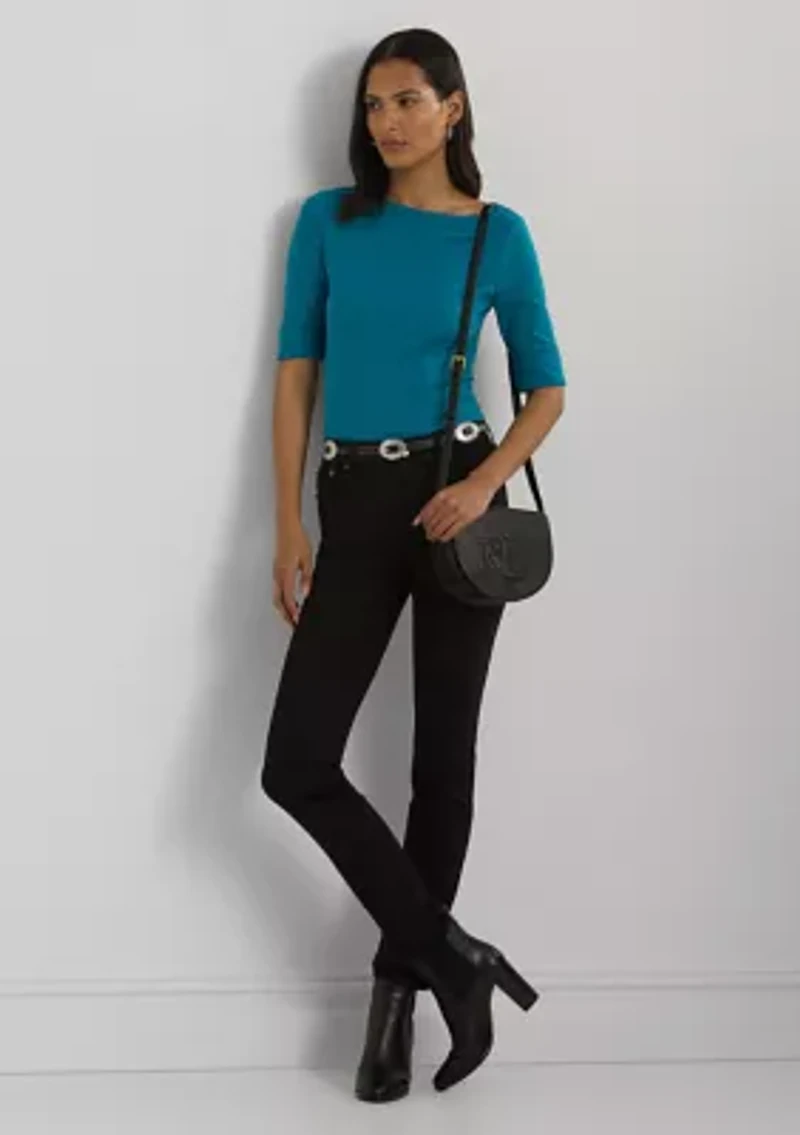 Petite Stretch Cotton Boat Neck T-Shirt