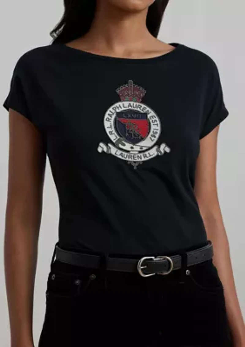 Women's Beaded-Crest Cotton Jersey T-Shirt