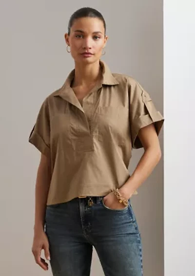 Women's Cotton-Blend Short-Sleeve Camp Shirt