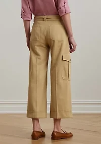 Pleated Cotton Twill Wide Leg Cargo Pants