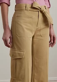 Pleated Cotton Twill Wide Leg Cargo Pants