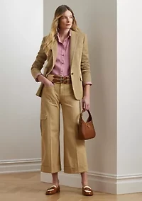 Pleated Cotton Twill Wide Leg Cargo Pants