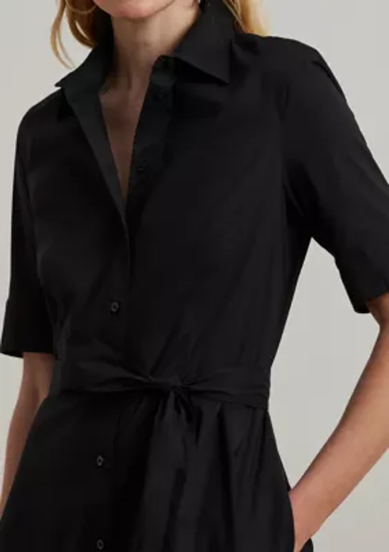 Petite Belted Cotton Blend Shirtdress