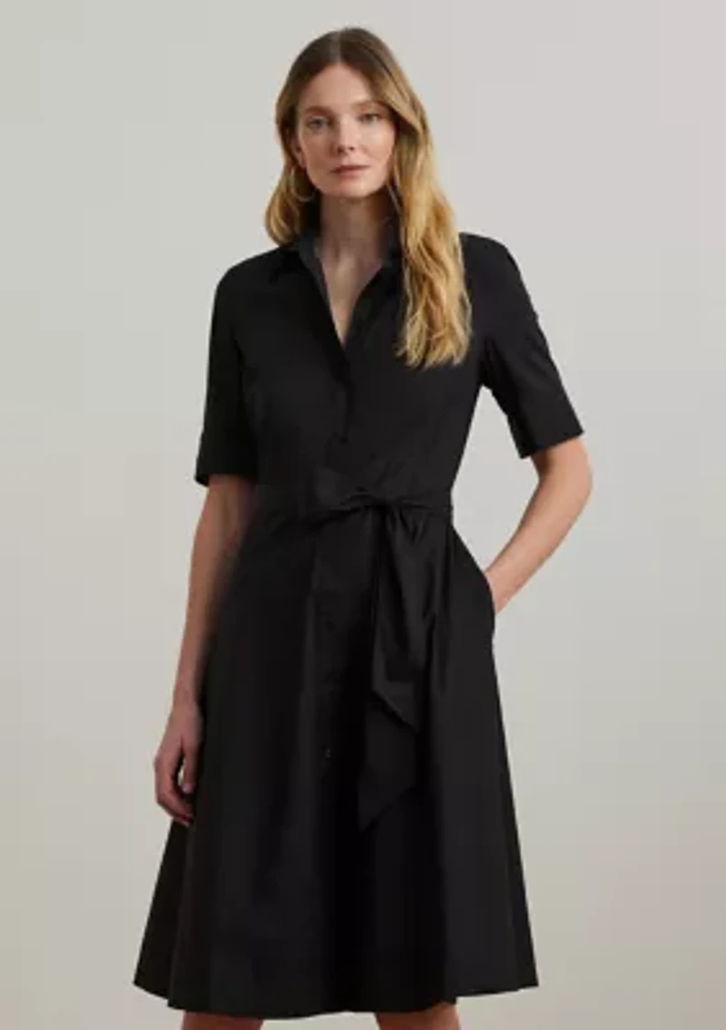 Petite Belted Cotton Blend Shirtdress