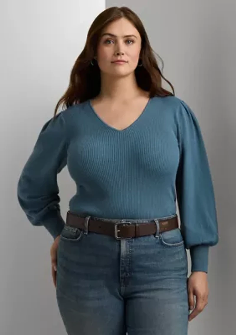 Plus Blouson Sleeve Cotton Blend Sweater