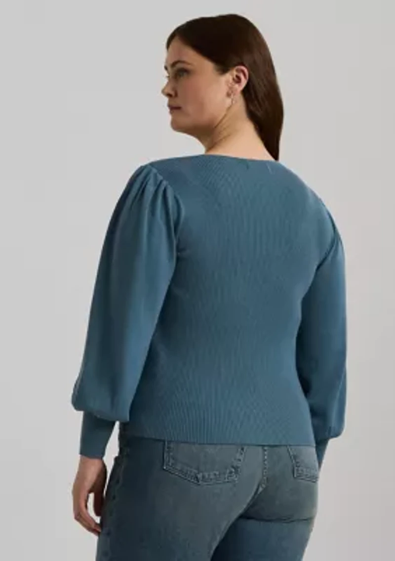 Plus Blouson Sleeve Cotton Blend Sweater