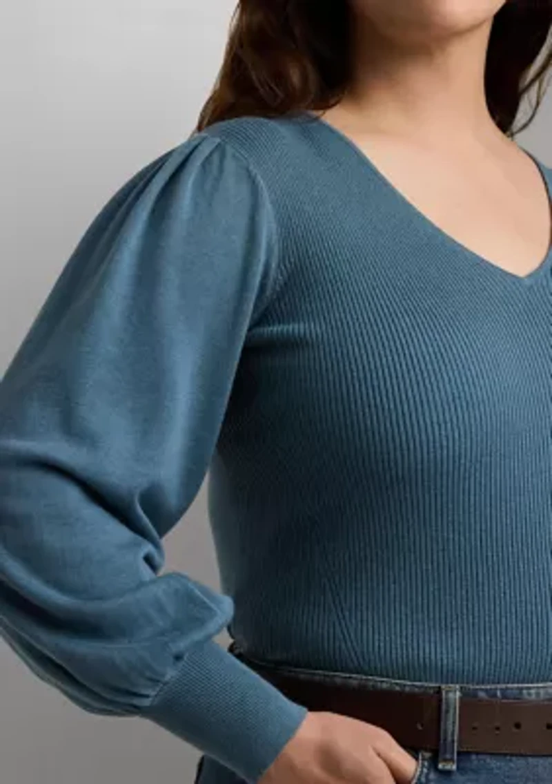 Plus Blouson Sleeve Cotton Blend Sweater