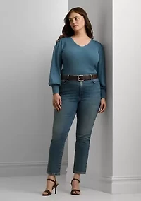 Plus Blouson Sleeve Cotton Blend Sweater