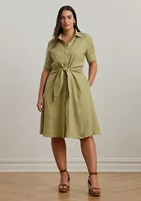 Plus-Size Tie-Front Linen Shirtdress