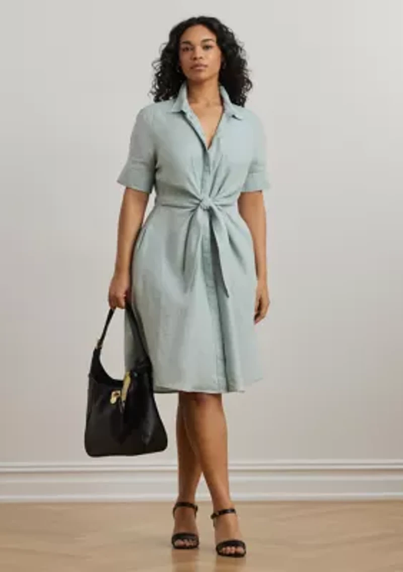 Plus-Size Tie-Front Linen Shirtdress