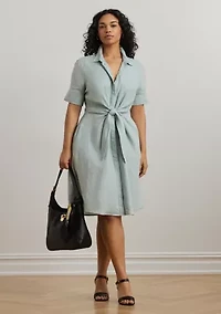 Plus-Size Tie-Front Linen Shirtdress