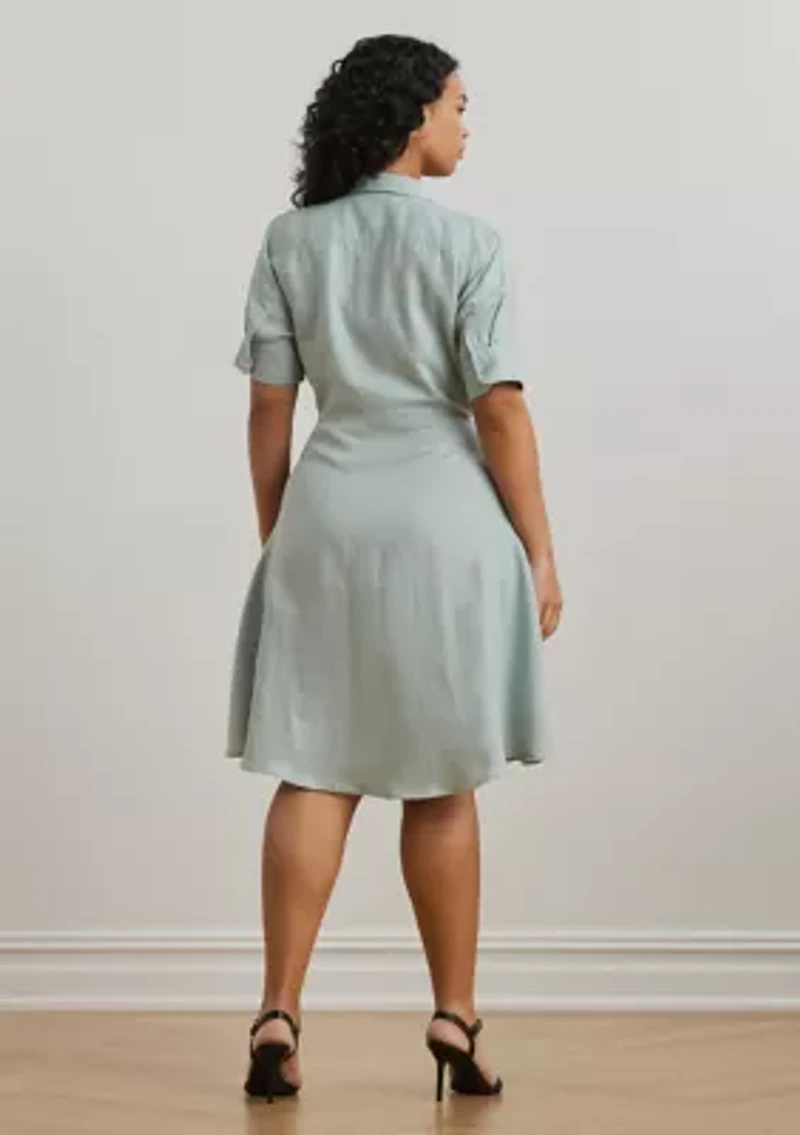 Plus-Size Tie-Front Linen Shirtdress