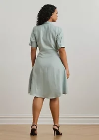 Plus-Size Tie-Front Linen Shirtdress