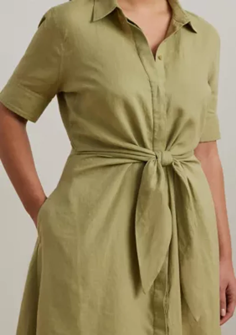 Plus-Size Tie-Front Linen Shirtdress