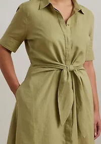 Plus-Size Tie-Front Linen Shirtdress
