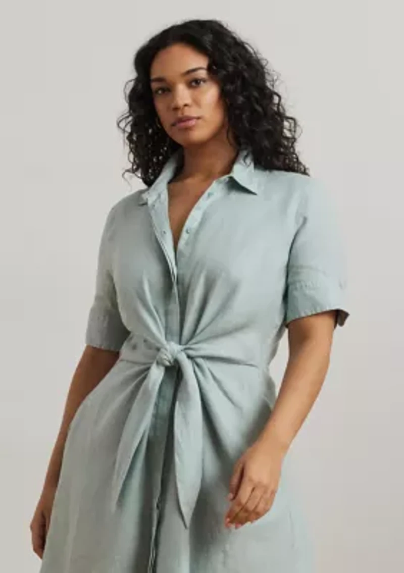 Plus-Size Tie-Front Linen Shirtdress