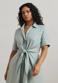 Plus-Size Tie-Front Linen Shirtdress