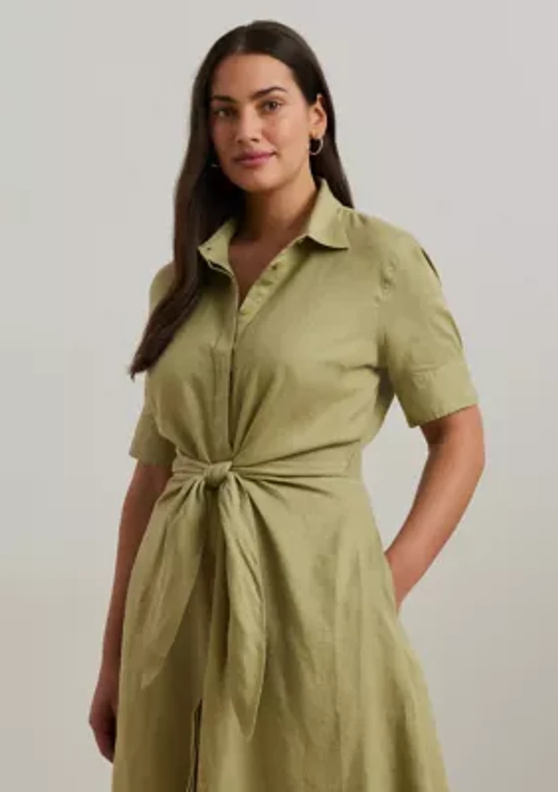 Plus-Size Tie-Front Linen Shirtdress