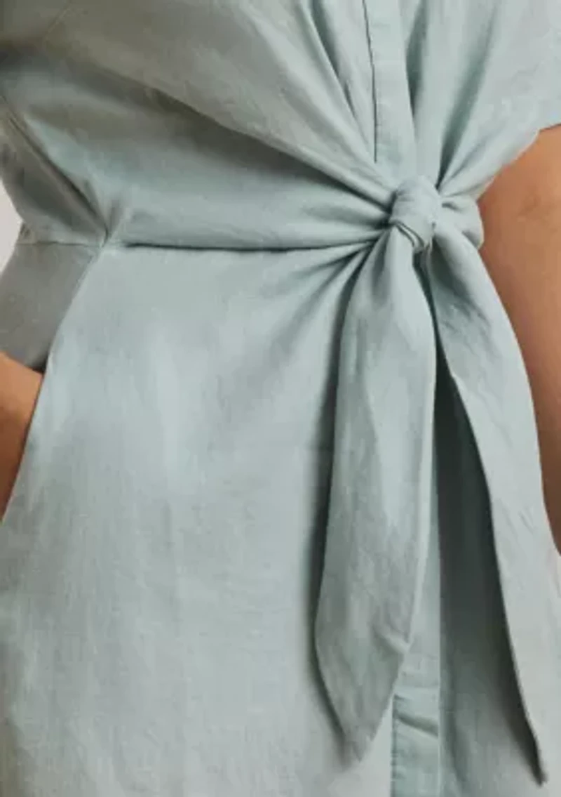 Plus-Size Tie-Front Linen Shirtdress