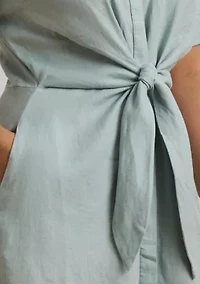 Plus-Size Tie-Front Linen Shirtdress