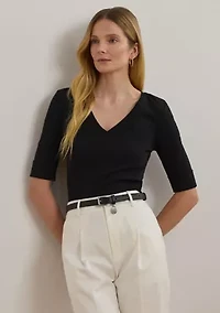 Women's Stretch Cotton Elbow-Sleeve V-Neck T-Shirt