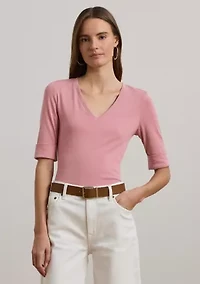 Women's Stretch Cotton Elbow-Sleeve V-Neck T-Shirt