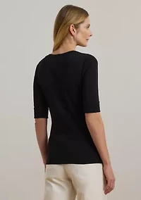 Women's Stretch Cotton Elbow-Sleeve V-Neck T-Shirt