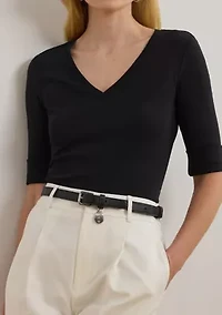 Women's Stretch Cotton Elbow-Sleeve V-Neck T-Shirt