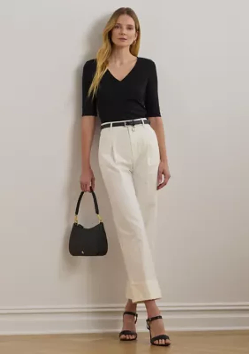 Women's Stretch Cotton Elbow-Sleeve V-Neck T-Shirt