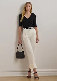 Women's Stretch Cotton Elbow-Sleeve V-Neck T-Shirt