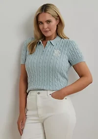 Plus Cable Knit Cotton Polo Sweater