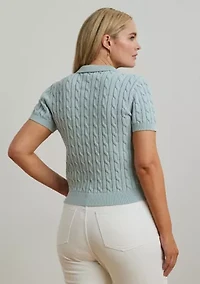 Plus Cable Knit Cotton Polo Sweater