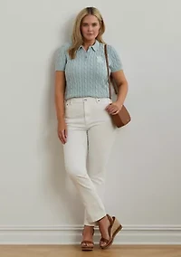 Plus Cable Knit Cotton Polo Sweater