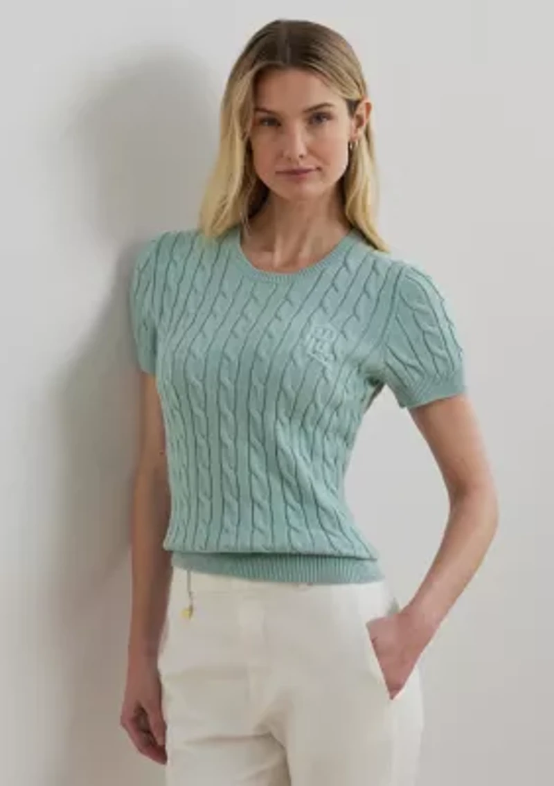 Cable Knit Cotton Short Sleeve Sweater
