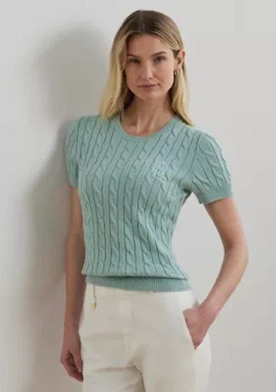 Cable Knit Cotton Short Sleeve Sweater