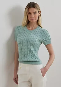 Cable Knit Cotton Short Sleeve Sweater