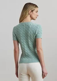 Cable Knit Cotton Short Sleeve Sweater