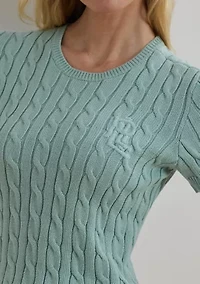 Cable Knit Cotton Short Sleeve Sweater