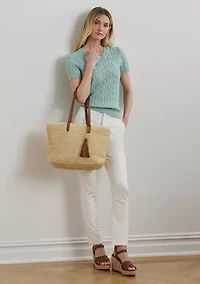 Cable Knit Cotton Short Sleeve Sweater