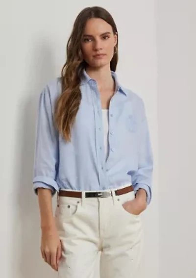 Oversize Floral Logo Linen Shirt