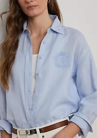 Oversize Floral Logo Linen Shirt
