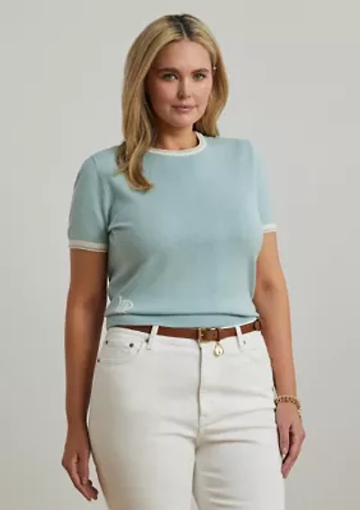 Plus Two Tone Short Sleeve Sweater