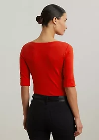 Stretch Cotton Boat Neck T-Shirt