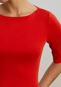 Stretch Cotton Boat Neck T-Shirt