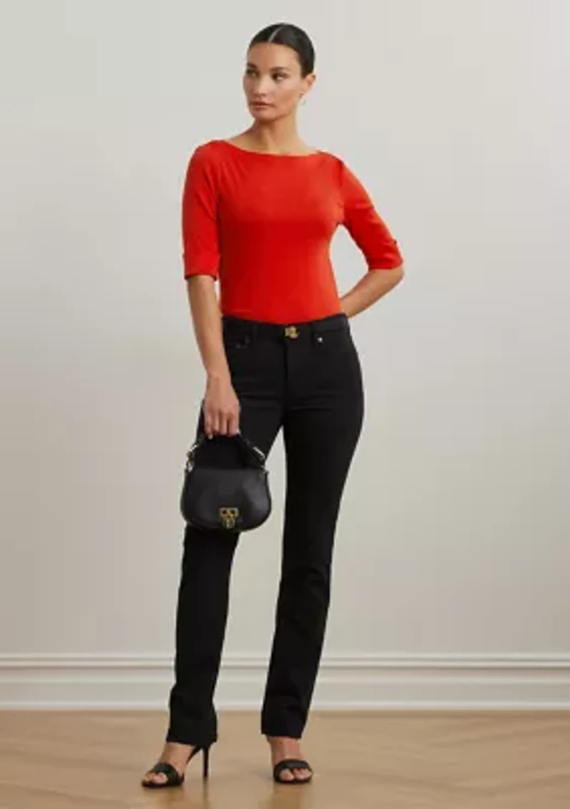 Stretch Cotton Boat Neck T-Shirt