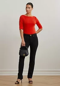 Stretch Cotton Boat Neck T-Shirt