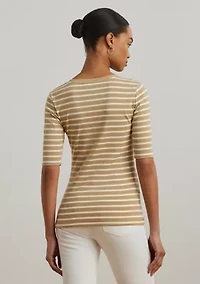 Women's Striped Elbow-Sleeve Henley Top