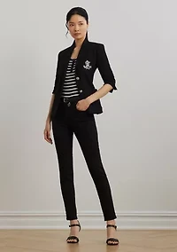 Women's Striped Elbow-Sleeve Henley Top